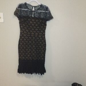 Oscar de la Renta Black and Gold Midi Cocktail Dress